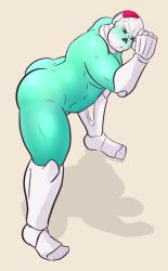 alternate_universe arched_back ass bandage blush cracked_skull cyan_body dat_ass green_blush green_body looking_back male_only pose redeyedgazer round_ass sans skeleton undertale undertale_(series) undertale_au