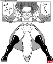 1futa alien alien_genitalia alien_penis balls bent_over bottomless circumcised clothed clothing comic_panel dialogue dragon_ball dragon_ball_out_of_pannel dragon_ball_super dreadlocks edit english_text fangs fingerless_gloves futa_only futanari gigantic_penis half_naked humanoid humanoid_penis large_penis lipstick looking_at_viewer macki monochrome monster_cock mostly_clothed official_art open_mouth penis slim slim_waist small_breasts smile solo standing testicles text thick_penis thick_thighs thigh_boots thigh_highs thighhighs tongue witchking00