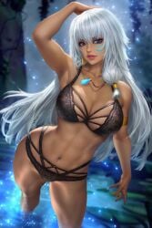 1girls absurd_res atlantis:_the_lost_empire bra breasts dark-skinned_female dark_skin disney female_only hi_res kida large_breasts lingerie neoartcore paid_reward panties patreon_reward silver_hair solo solo_female