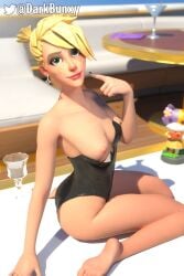 1girls 3d blender blonde_hair breasts breasts_out darkbunxy female female_only fortnite fortnite:_save_the_world freckles light-skinned_female light_skin looking_at_viewer medium_breasts nipples sarah_(fortnite) sitting sulbas3d swimsuit watermark