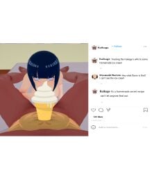 1boy 1girls 3d boruto:_naruto_next_generations cheating cheating_wife cuckold dark-skinned_male dark_skin eggys fellatio huge_breasts hyuuga_hinata ice_cream instagram interracial naruto netorare ntr nude nude_female oral raikage sucking text