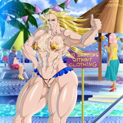 abs biceps blonde_hair cathleen_bate cum cum_on_breasts cum_on_face ero-enzo looking_at_viewer muscular muscular_female muscular_thighs my_hero_academia pasties smile star_and_stripe_(my_hero_academia) strong tall_female thick_thighs thumbs_up