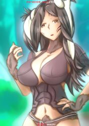 1girls breasts brown_eyes brown_hair cleavage exposed_midriff fd_illust female female_only fire_emblem fire_emblem_awakening fur hair hand_on_hip large_breasts navel nintendo no_pants panne_(fire_emblem) pointless_string_around_waist rabbit rabbit_ears rabbit_girl rabbit_humanoid solo taguel