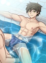 abs brown_hair bulge gay male male_only muscular nipples pool speedo swimwear vyjalanas water wet yaoi yellow_eyes