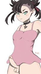 1futa balls bottomless breasts clothed clothing erection futa_only futanari human light-skinned_futanari light_skin marnie_(pokemon) mostly_clothed penis pokemon pokemon_ss redhalosun small_breasts solo standing tagme