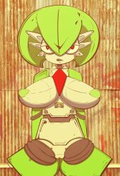 1girls anthro big_breasts breasts chest_spike gardevoir green_hair gynoid humanoid looking_at_viewer nipples pokémon_(species) pokemon pokemon_(species) pussy red_eyes robot robot_gardevoir sharp_teeth snork760 solo thick_thighs white_body