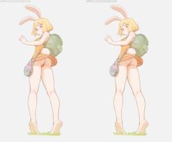 ass backpussy bartolomeobari blonde_hair bunny_girl carrot_(one_piece) feet female female_only legs looking_down one_piece panties pink_panties pussy rabbit_ears skirt skirt_lift skirt_up solo uncensored