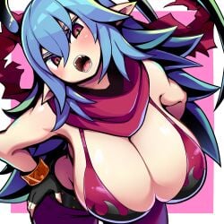 1girls alternate_version_available belt big_breasts bikini bikini_top black_gloves blue_hair blush blush_lines blushing_at_viewer breasts busty cleavage disgaea disgaea_d2 eye_contact female female_focus female_only fingerless_gloves flame_print gloves hair_between_eyes hand_on_hip kara_age laharl laharl-chan large_breasts light-skinned_female light_skin long_hair looking_at_viewer nippon_ichi_software open_mouth pointy_ears purple_eyes scarf sharp_teeth simple_background solo solo_female spiky_hair swimsuit tagme wrist_cuffs