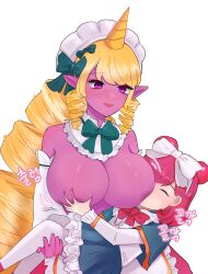 annie_hastur big_breasts blonde_hair blush bow breast_grab breast_play breast_squeeze breast_squish breast_sucking breastfeeding breasts cafe_cutie_annie cafe_cutie_soraka cafe_cuties_series clothing curled_hair curvy_body curvy_female curvy_milf duo female female/female hair hand_on_breast hi_res horn horned_humanoid human humanoid humanoid_pointy_ears league_of_legends long_hair maid_headdress maid_uniform mammal milf nipples open_mouth purple_body purple_eyes purple_nipples purple_skin riot_games sitting size_difference soraka squish straight_hair sucking thick_thighs uniform urgottttt video_games young young_woman young_woman_and_milf younger_female yuri