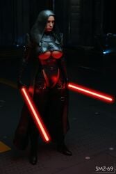 1girls 3d absurd_res alternate_costume athletic_female big_breasts black_clothing breasts celebrity daisy_ridley female female_only front_view fully_clothed hi_res hood human large_breasts light-skinned_female lightsaber red_lightsaber rey sith sith_empress sith_rey smz-69 solo solo_female standing star_wars sword the_force_awakens the_rise_of_skywalker underboob weapon