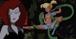 2girls accurate_art_style anal anal_sex annoyed anus batman:_the_animated_series batman_(series) blonde_hair blue_eyes blush breasts clothing consensual_tentacles consentacles cum cum_in_ass cum_inside cum_on_breasts cum_on_face cum_on_thighs dc_comics dcau dr._harleen_quinzel female female_only green_eyes green_tentacles harleen_quinzel harley_quinn long_hair multiple_girls nipples pale-skinned_female penetration plant_tentacles poison_ivy poison_ivy_(dcau) pussy sex shirt shirt_lift spread_legs tentacle tentacle_grab tentacle_sex the_new_batman_adventures vines xeroshadows