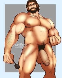 1boy arcane balls bara caucasian caucasian_male erickbsan gay hairy human_form league_of_legends male male_only muscles muscular muscular_male penis solo solo_male vander warwick