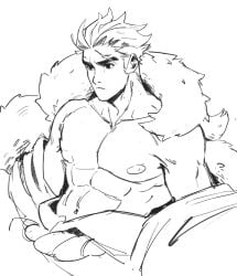 1boy abs bara big_pecs character_request hi_res male male_focus male_only muscles muscular muscular_male nipples open_shirt pecs revealing_clothes scar sfw sketch solo solo_male thick_eyebrows toumaart white_background