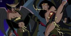 2girls accurate_art_style anal anus breasts clitoris cum cum_in_ass cum_in_mouth cum_in_pussy cum_inside dc dc_comics dcau female hawkgirl justice_league justice_league_unlimited light-skinned_female multiple_girls nipples panties_aside pussy rape ripped_clothing spread_legs tentacle_rape tentacle_sex tied_up wonder_woman wonder_woman_(series) xeroshadows