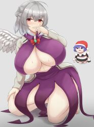 2girls big_breasts doremy_sweet female huge_breasts mani_padme midriff multiple_girls sagume_kishin simple_background tagme thick_thighs thighs touhou