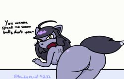 1girls 2d animated anthro anus ass ass_focus ass_shake breasts butt butt_focus dialogue digital_art digital_media english_text fang female fur furry gif happy lewdiesquid looking_back nude original_character pov presenting presenting_anus presenting_hindquarters presenting_pussy purple_fur pussy pussy_juice pussy_juice_drip raccoon rear_view shocked short_playtime smile spanking tail talking_to_viewer tears text watermark whiskers yellow_eyes