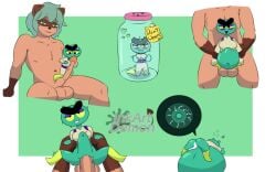 1boy 1girls alien alien_girl anthro big_dom_small_sub boobjob brand_new_animal brawl_stars cum cum_inflation cum_jar cum_jar_(meme) eve_(brawl_stars) female green_hair green_skin implied_cum_jar ink_art_demon jar male michiru_kagemori penis rule_63 tagme unibrow womb