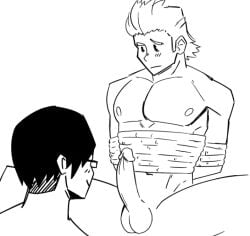 bondage duo gay glasses male male_only mirio_togata mob_face my_hero_academia naked nude tenya_iida tied yaoi