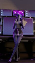 1futa 3d breasts futa_only futanari overwatch penis purple_hair purple_skin ramfutansfw solo stockings widowmaker