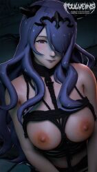 1girls between_breasts bondage bondage breasts camilla_(fire_emblem) completely_nude female female_only femsub fire_emblem fire_emblem_fates foulveins hair_over_one_eye horns large_breasts long_hair looking_at_viewer nintendo nipples nude nude_female purple_eyes purple_hair rope rope_bondage solo very_long_hair