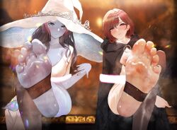 2d 2girls cleavage clothed elden_ring feet female female_only foot_fetish fromsoftware light-skinned_female melina_(elden_ring) ranni_the_witch thighs ursica witch_hat