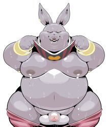 2022 anthro balls belly big_belly bodily_fluids champa domestic_cat dragon_ball dragon_ball_super fat felid feline felis flaccid genitals hi_res humanoid_genitalia humanoid_hands humanoid_penis kemono male male_only mammal moobs nipples obese obese_male overweight overweight_male penis sigenoya simple_background small_penis solo sweat takotyutyu white_background