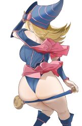 1girls ass blonde_hair boots dark_magician_girl dat_ass female female_only panties shinjiro solo staff voluptuous white_background yu-gi-oh! yu-gi-oh!_duel_monsters