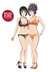 2girls big_breasts bikini black_eyes black_hair breasts brown_eyes cleavage female female_only front-tie_bikini full_body fully_clothed heels high_heels leozurcxxx looking_at_viewer midriff mitarashi_anko multiple_girls naruto naruto_(series) naruto_shippuden one_eye_closed ponytail purple_hair shizune side-tie_bikini smile sunglasses sunglasses_on_head swimsuit take_your_pick tied_hair transparent_background