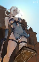 1girls breasts brksi bursting_breasts female female_only grimoire_weiss hi_res kaine_(nier) large_breasts light-skinned_female light_skin nier_(series) nier_replicant panties solo solo_focus thighs white_hair yellow_eyes