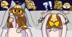 aliasing animal_crossing anthro ass balls bed big_penis biped bodily_fluids breasts brown_body cum cum_in_mouth cum_inside deep_throat digital_drawing_(artwork) digital_media_(artwork) domestic_cat duo ejaculation erection fangs felid feline felis female female_penetrated forced forced_oral furniture genital_fluids genitals hair half-closed_eyes handjob hi_res huge_cock human human_on_anthro interspecies katt_(animal_crossing) klutzatdusk licking looking_at_viewer male male/female male_on_anthro male_penetrating male_penetrating_female mammal narrowed_eyes nintendo nude on_bed onomatopoeia open_mouth oral penetration penile penis penis_lick saliva saliva_on_penis saliva_string sex short_stack shortstack simple_background smile sound_effects surprised_expression text tongue tongue_out under_covers video_games villager_(animal_crossing) wide_hips