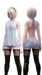 3d ass_cleavage butt_crack front_and_back nier:_automata nier_(series) renderingbutts thighhighs virgin_killer_sweater white_hair yorha_2b