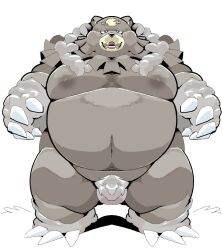 2022 anthro balls belly big_belly black_nose blush brown_body genitals kemono male mammal moobs nintendo nipples obese obese_male overweight overweight_male pokémon_(species) pokemon pokemon_legends:_arceus sigenoya solo takotyutyu ursaluna ursid video_games