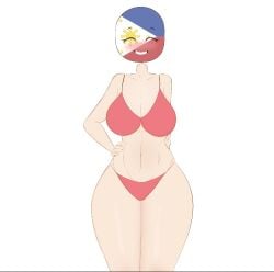 anthro bikini blush blushing closed_eyes countryhumans countryhumans_girl female female_only flawsystyle hand_on_hip ihavenohorns light-skinned_female national_personification philippines philippines_(countryhumans) red_bikini smile smiling solo solo_female swimsuit white_background