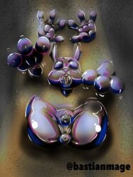 anthro anus ass bastianmage bondage claws claws_out encasement feet flexible furry gag hands-free judy_hopps metallic_body permanent pussy pussy_plug stuck wall zootopia