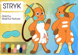 absurd_res animal_genitalia anthro character hi_res looking_at_viewer looking_back male_only model_sheet moxiepawler_(artist) nintendo pokémon_(species) pokemon pokemon_(species) raichu