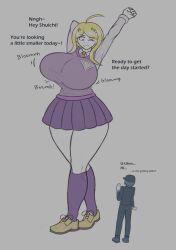 1boy 1boy1girl 1girls akamatsu_kaede breast_expansion danganronpa english english_text female growth huge_ass huge_breasts huge_butt larger_female magnaprospekt male saihara_shuuichi size_difference size_fetish smaller_male straight_hair thick_thighs