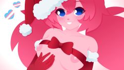 1girls 2d anthro areolae big_breasts blue_eyes breasts bunny_girl bunny_humanoid christmas_hat completely_naked completely_nude completely_nude_female dreamflower dreamflowerbunny female female_focus female_only female_solo hand_on_breast hand_on_own_breast highres looking_at_viewer naked naked_female nipples nude nude_female pink_hair pink_skin reverie reverie_(dreamflowerbunny) ribbon santa_hat solo solo_female tagme transgender_pride_colors twintails