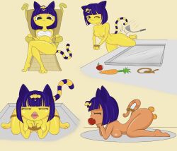 absurd_res animal_crossing ankha ankha_(animal_crossing) anthro apple bondage bound breasts carrot cooking cooking_with_furs death double_penetration female female_death food gore hi_res imperator looking_at_viewer nintendo nude open_mouth penetration plant restraints rope rope_bondage solo vegetable video_games yellow_body