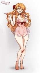 1girls alternate_version_available bare_legs bottomless bow breasts earrings female female_only ferdinand_von_aegir fire_emblem fire_emblem:_three_houses genderswap_(mtf) lingerie long_hair medium_breasts midriff minacream negligee nightgown nintendo nipples no_panties open_mouth orange_eyes orange_hair post-timeskip pussy rule_63 see-through smile solo very_long_hair