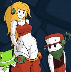 1girls 2019 2boys bandana black_eyes blonde_hair canon_panties cave_story curly's_panties curly_brace davidsanchan dr_gero female frog green_skin hat male panties pants_pull pantsed pussy quote_(cave_story) robot robot_girl suit_and_tie tagme tank_top white_body wide_hips