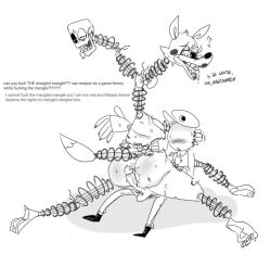 1_eye 2_heads animatronic anthro anus ass balls big_butt black_and_white black_sclera blush bodily_fluids bone bow_tie breasts canid canine dipstick_tail duo exposed_endoskeleton eyelashes female five_nights_at_freddy's five_nights_at_freddy's_2 fox genitals head_tuft heart hot_dogging machine male male/female mammal mangle_(fnaf) markings mhdrawin multi_head penis rear_view robot rosy_cheeks saliva scottgames side_boob skull skull_head sweat sweatdrop tail_markings text thick_thighs tongue tuft video_games wide_hips wire