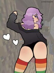 ass ass_focus clothed female female_only hypixel hypixel_skyblock necrosumi purple_hair skyblock solo solo_female solo_focus thighhighs wool_weaver_(hypixel_skyblock)