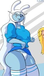 2019 2girls adventure_time angry ass black_eyes blonde_hair blue_skin cartoon_network davidsanchan female fionna_the_human_girl ice_queen ice_queen_(adventure_time) long_hair panties rabbit_ears stolen_clothes thick_thighs thighhighs thighs underwear white_background white_eyes white_hair