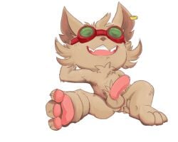 1boy balls league_of_legends male male_only mammal mousecat nude open_mouth penis solo tongue yordle ziggs