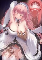 1boy 1girls armpits azur_lane blush breast_grab breasts censored chained chained_wrists chains cleavage clothed_female_nude_male clothed_sex clothing cross_section cum cum_in_pussy cum_in_uterus cum_inside detached_collar detached_sleeves dress dress_lift female frilled_dress frills from_behind grabbing grabbing_from_behind highres large_breasts legs_together long_hair male mosaic_censoring niboshin_(usagi_drive) nude open_mouth panties panties_aside penetration penis perseus_(azur_lane) pink_eyes pink_hair pussy pussy_juice see-through sex straight tears thighhighs twintails underwear uterus vaginal_penetration very_long_hair wet white_dress white_legwear white_panties white_thighhighs wide_sleeves wing_collar