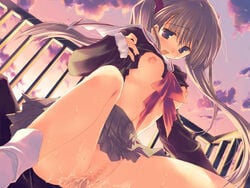 breasts censored footwear game_cg mitsumi_misato penis pov pussy pussy_juice school_uniform serafuku sex shirt_lift socks solo squat squatting straddle sumadera_yukio sunset tenshi_no_inai_12-gatsu tied_hair twintails