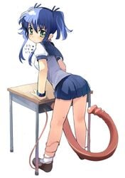 blue_hair desk green_eyes original penis school_uniform seifuku serafuku sikorsky tentacle translated translation_request