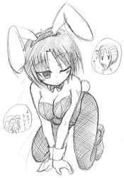 animal_ear bunny_ear bunnysuit grafite_(medium) monochrome pantyhose rozen_maiden sketch solo tomoe_kashiwaba traditional_media wrist_cuffs