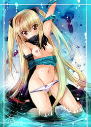 1girls blush breasts detached_sleeves female golden_darkness kanna_(plum) konjiki_no_yami long_hair navel nipples panties red_eyes solo tentacle to_love-ru torn_clothes underwear undressing