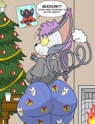 bubble_butt cookie crackalacking domestic_cat eating_cookie felid feline felis hashidoodle holidays huge_butt litten merry_christmas pokemon pokemon_(species) purugly tree